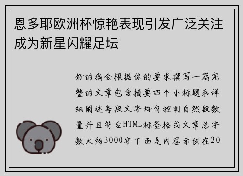 恩多耶欧洲杯惊艳表现引发广泛关注成为新星闪耀足坛